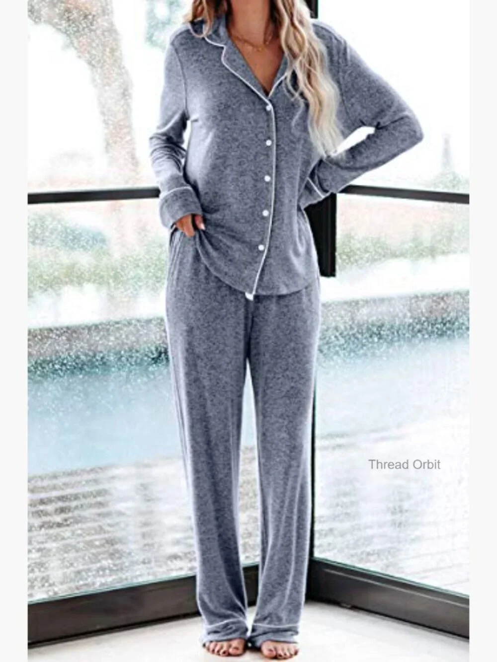 Women's Long Sleeve Button Down Pajama Set Modal Blend Soft Lounge Wear